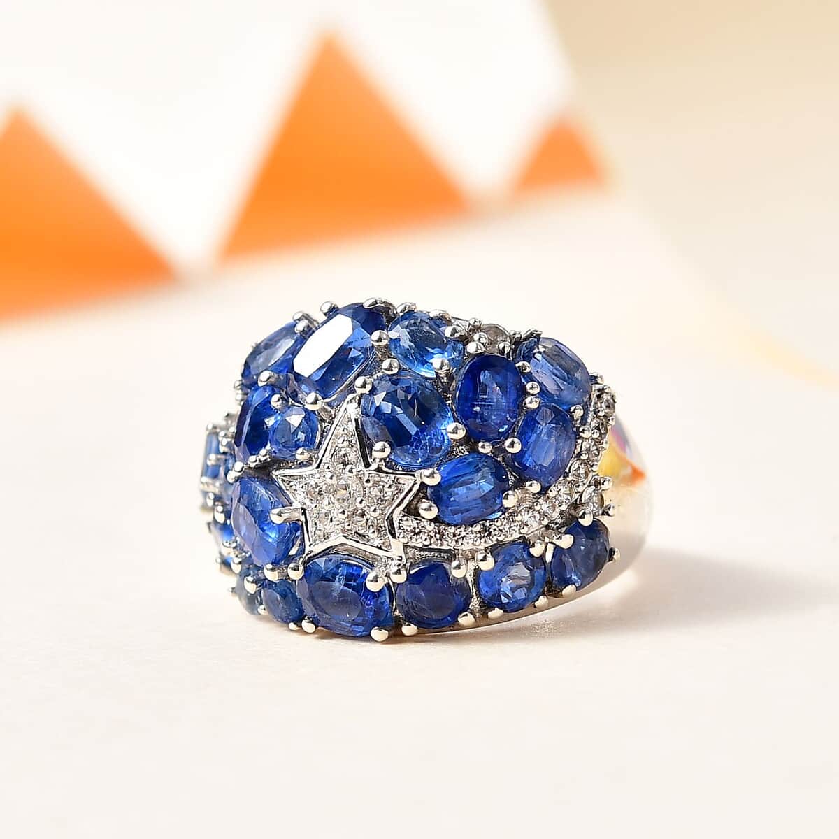 Kashmir Kyanite and White Zircon Shooting Star Ring in Platinum Over Sterling Silver (Size 6.0) 5.60 ctw image number 1