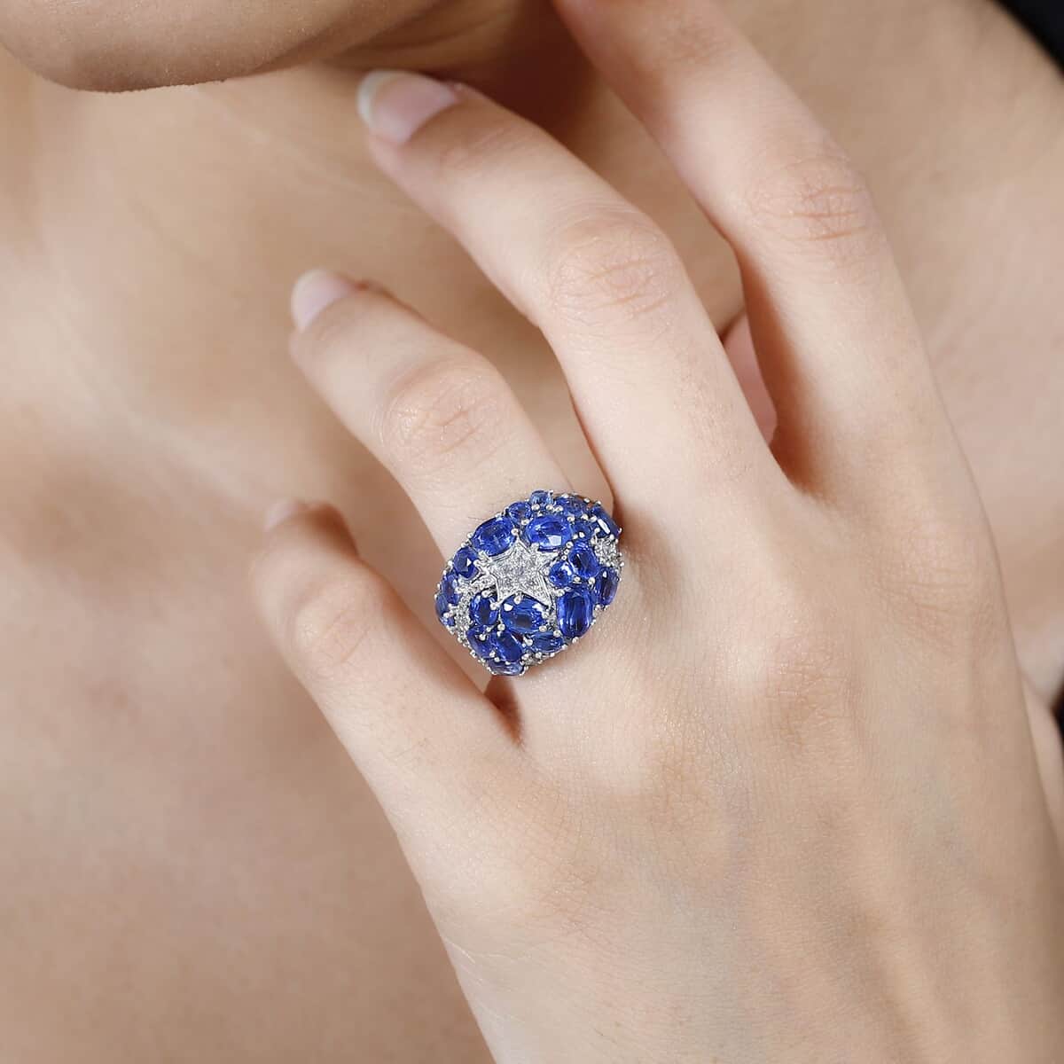 Kashmir Kyanite and White Zircon Shooting Star Ring in Platinum Over Sterling Silver (Size 6.0) 5.60 ctw image number 2