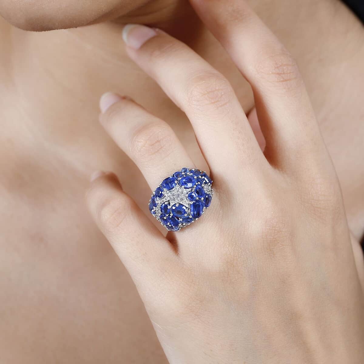 Kashmir Kyanite and White Zircon Shooting Star Ring in Platinum Over Sterling Silver (Size 8.0) 5.60 ctw image number 2