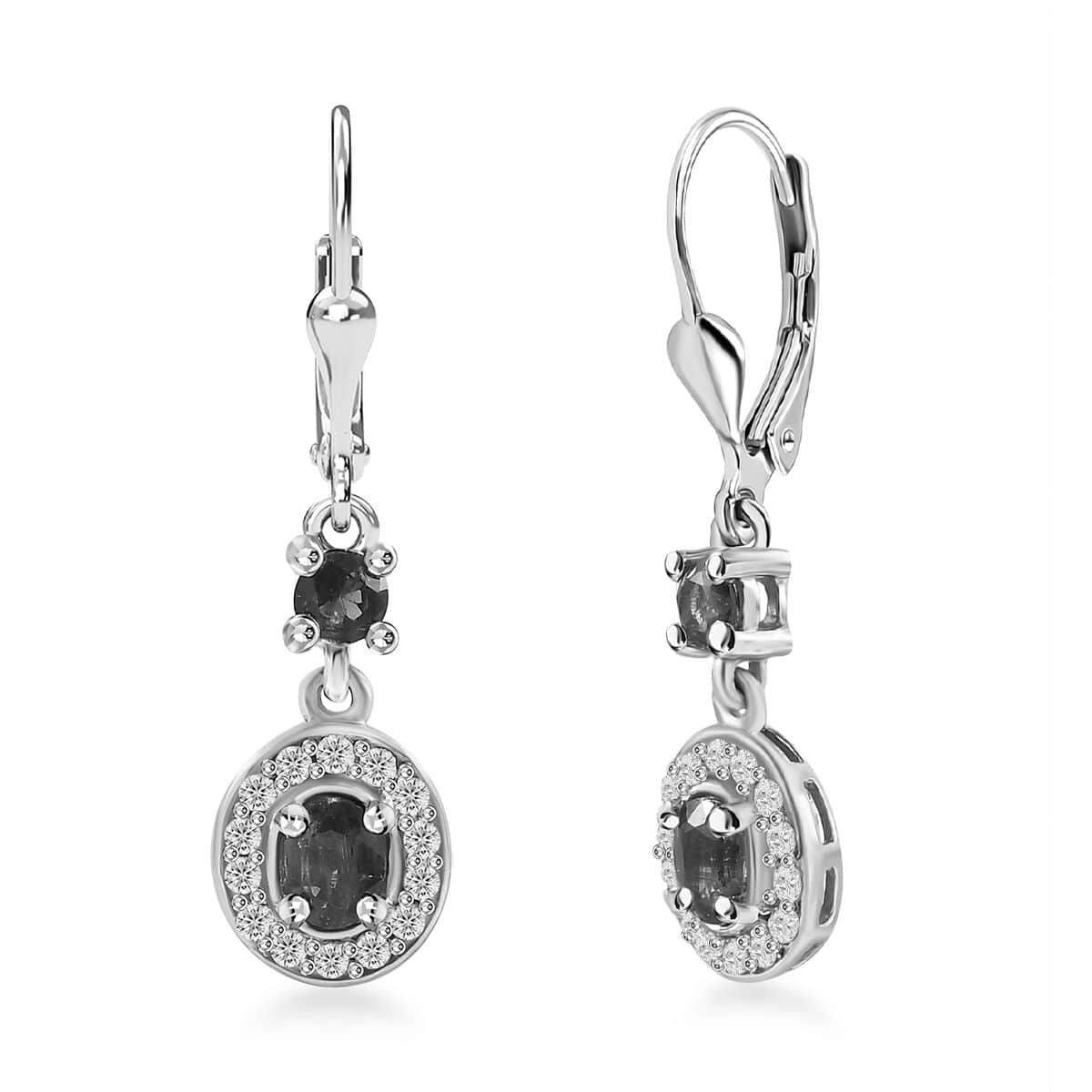 Kashmir Kyanite and White Zircon Lever Back Earrings in Platinum Over Sterling Silver 1.75 ctw image number 0