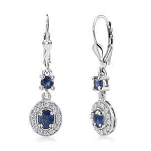 Kashmir Kyanite and White Zircon Lever Back Earrings in Platinum Over Sterling Silver 1.75 ctw