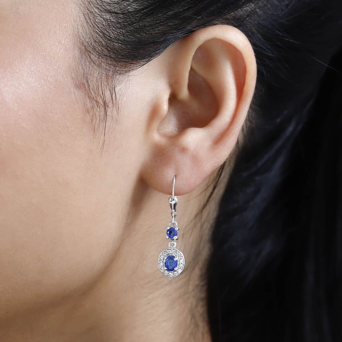 Kashmir Kyanite and White Zircon Lever Back Earrings in Platinum Over Sterling Silver 1.75 ctw image number 2