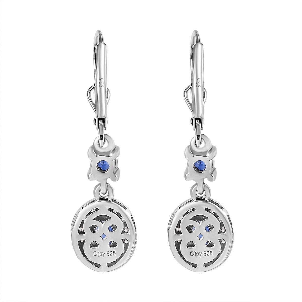 Kashmir Kyanite and White Zircon Lever Back Earrings in Platinum Over Sterling Silver 1.75 ctw