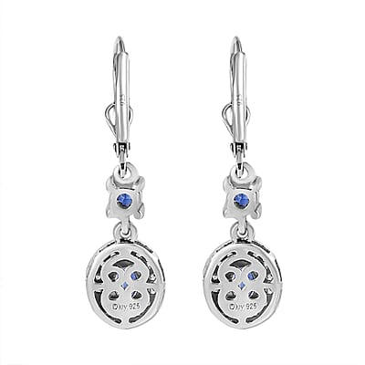 Kashmir Kyanite and White Zircon Lever Back Earrings in Platinum Over Sterling Silver 1.75 ctw