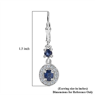 Kashmir Kyanite and White Zircon Lever Back Earrings in Platinum Over Sterling Silver 1.75 ctw