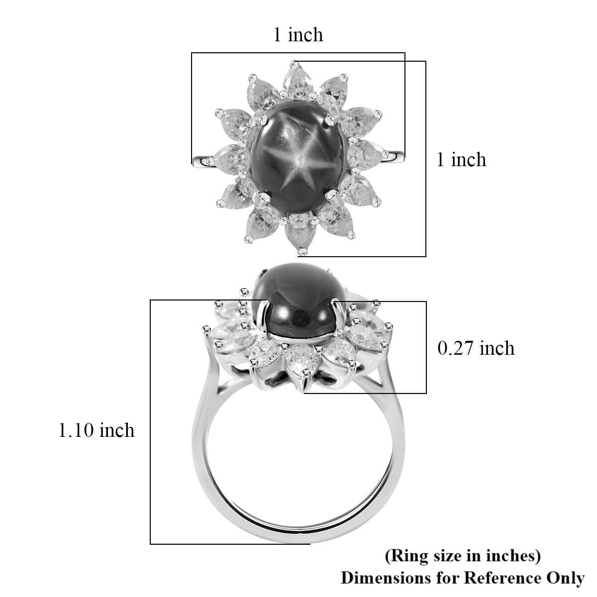Blue Star Sapphire (DF) and Moissanite Sunburst Ring in Platinum Over Sterling Silver (Size 10.0) 7.90 ctw image number 4