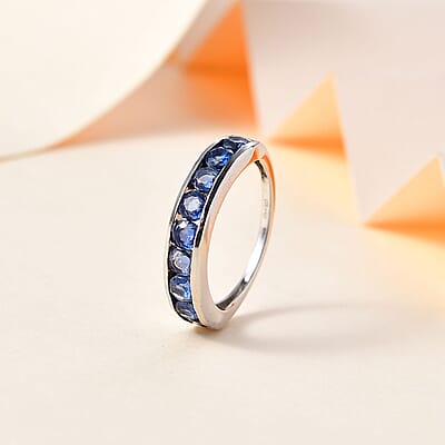 Kashmir Kyanite Half Eternity Band Ring in Platinum Over Sterling Silver (Size 10.0) 1.60 ctw