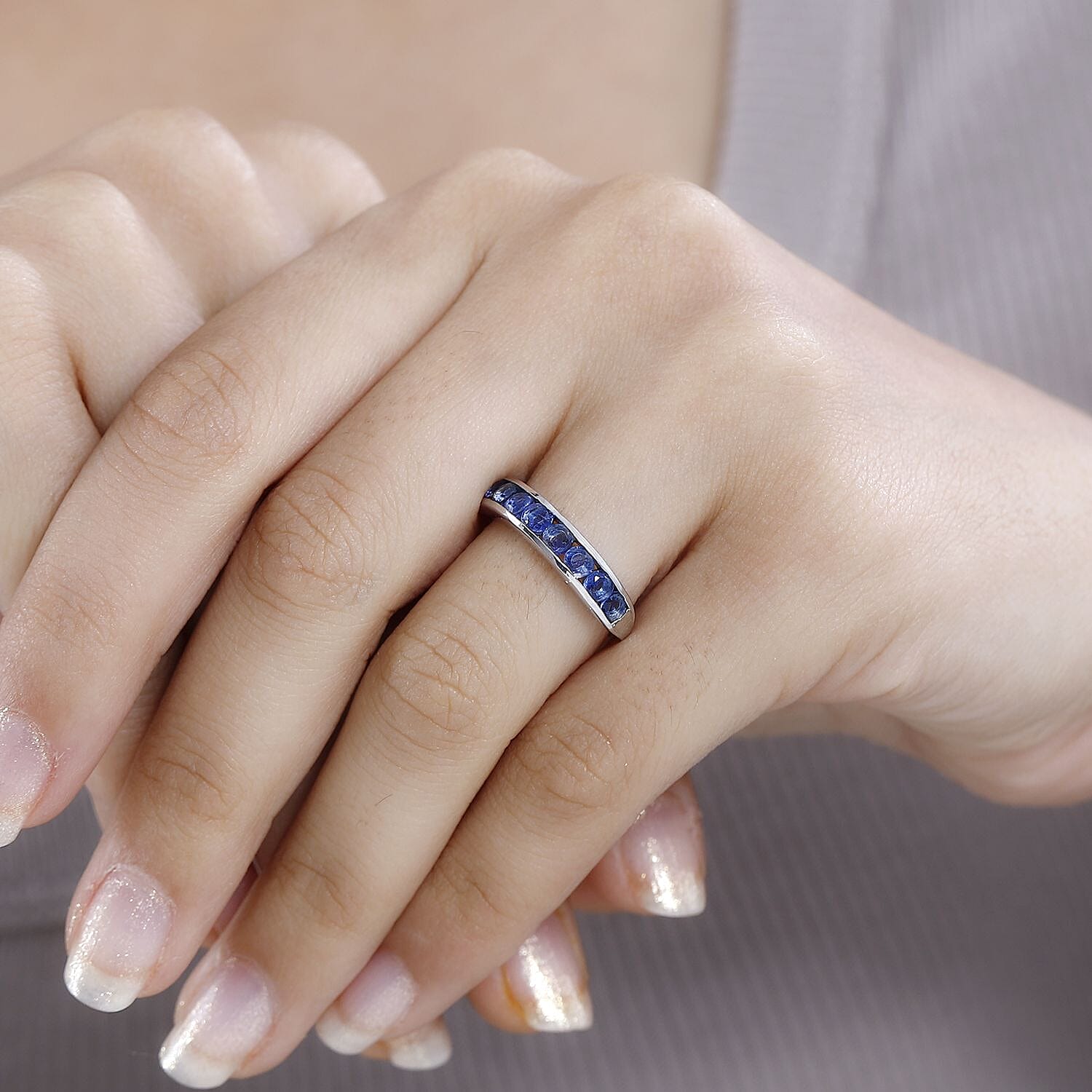 Kashmir Kyanite Half Eternity Band Ring in Platinum Over Sterling Silver (Size 10.0) 1.60 ctw