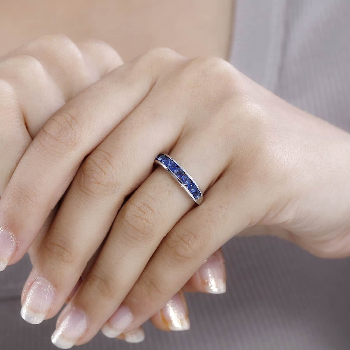 Kashmir Kyanite Half Eternity Band Ring in Platinum Over Sterling Silver (Size 7.0) 1.60 ctw image number 2