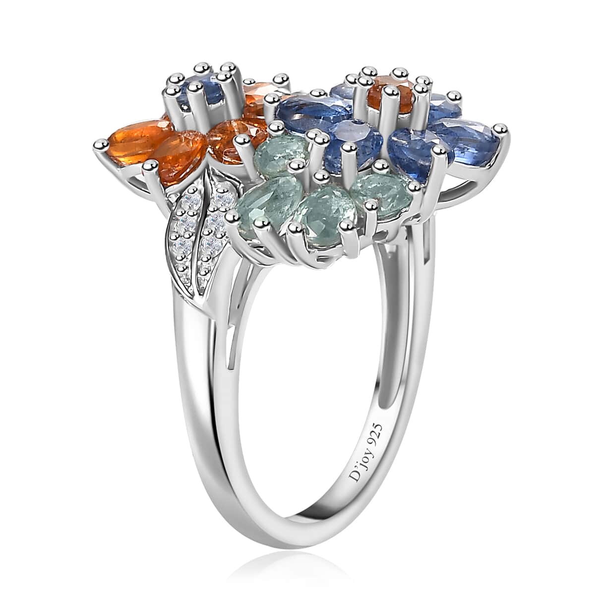 Kashmir Kyanite and Multi Gemstone Floral Ring in Platinum Over Sterling Silver (Size 6.0) 5.25 ctw image number 3