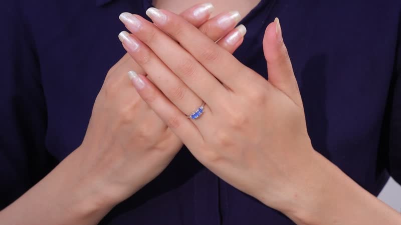 Kashmir Kyanite and Diamond Accent Trilogy Ring in Platinum Over Sterling Silver (Size 10.0) 0.80 ctw