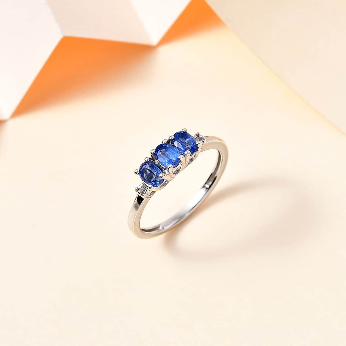 Kashmir Kyanite and Diamond Accent Trilogy Ring in Platinum Over Sterling Silver (Size 10.0) 0.80 ctw image number 1