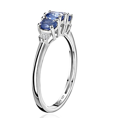Kashmir Kyanite and Diamond Accent Trilogy Ring in Platinum Over Sterling Silver (Size 10.0) 0.80 ctw