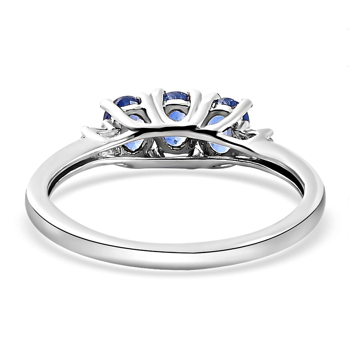 Kashmir Kyanite and Diamond Accent Trilogy Ring in Platinum Over Sterling Silver (Size 10.0) 0.80 ctw