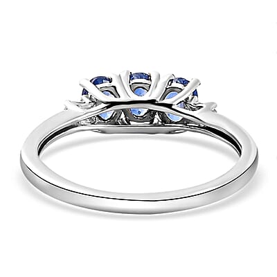 Kashmir Kyanite and Diamond Accent Trilogy Ring in Platinum Over Sterling Silver (Size 10.0) 0.80 ctw