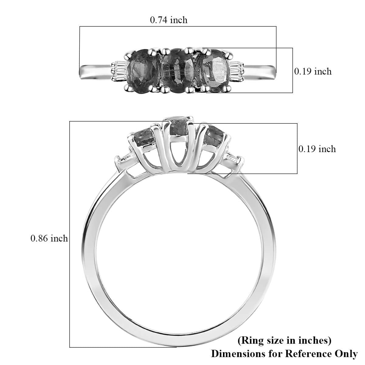 Kashmir Kyanite and Diamond Accent Trilogy Ring in Platinum Over Sterling Silver (Size 10.0) 0.80 ctw image number 5