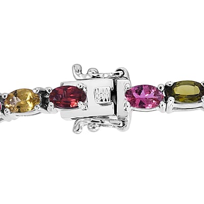 Multi-Tourmaline and White Zircon Floral Bracelet in Platinum Over Sterling Silver (6.50 In) 10.75 ctw