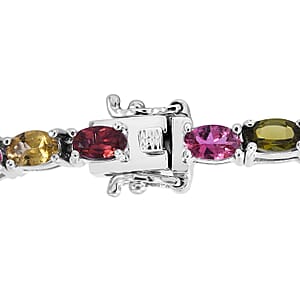 Multi-Tourmaline and White Zircon Floral Bracelet in Platinum Over Sterling Silver (7.25 In) 11.65 ctw