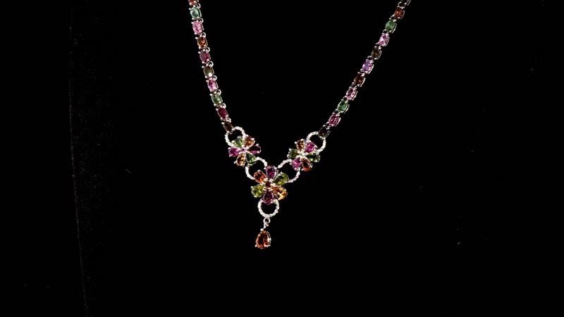 Multi-Tourmaline and White Zircon Floral Necklace 18 Inches in Platinum Over Sterling Silver 16.25 ctw