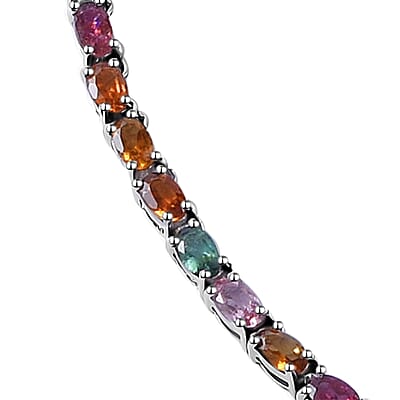 Multi-Tourmaline and White Zircon Floral Necklace 18 Inches in Platinum Over Sterling Silver 16.25 ctw