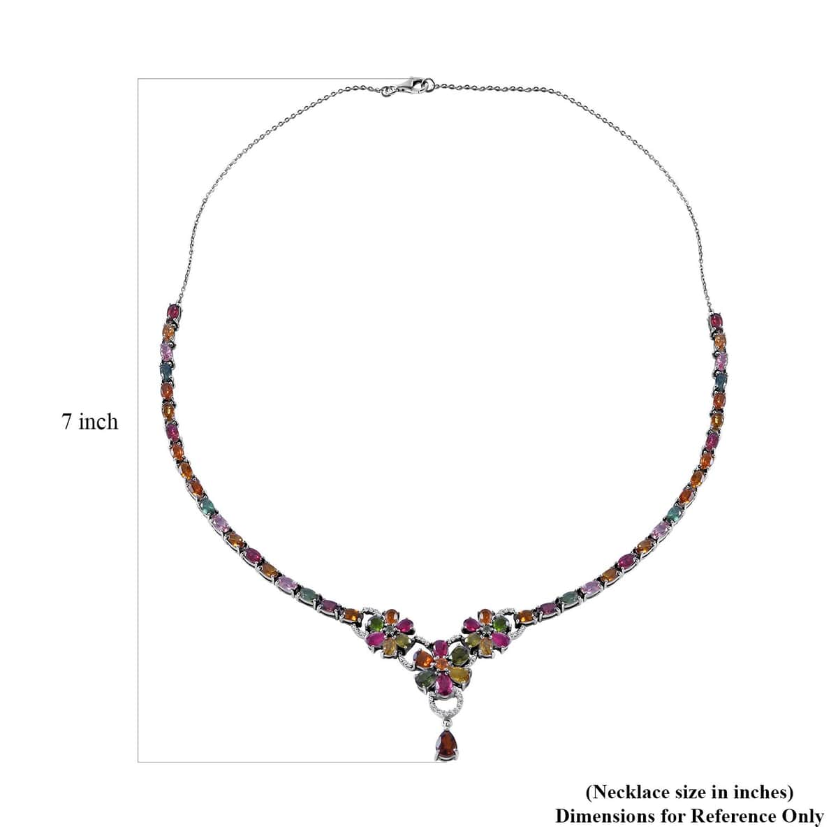 Multi-Tourmaline and White Zircon Floral Necklace 18 Inches in Platinum Over Sterling Silver 16.25 ctw image number 5