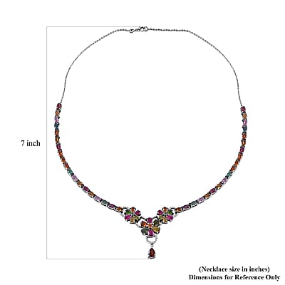 Multi-Tourmaline and White Zircon Floral Necklace 18 Inches in Platinum Over Sterling Silver 16.25 ctw