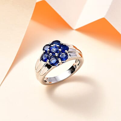 Kashmir Kyanite Floral Ring in Platinum Over Sterling Silver (Size 10.0) 1.65 ctw