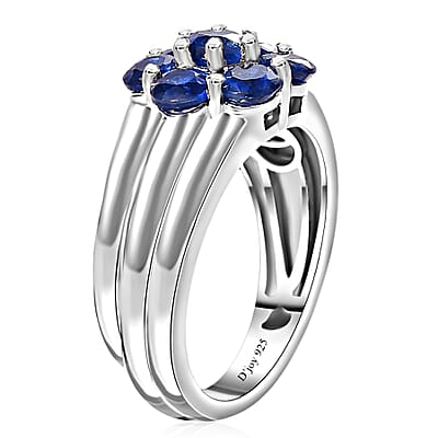 Kashmir Kyanite Floral Ring in Platinum Over Sterling Silver (Size 10.0) 1.65 ctw