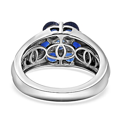 Kashmir Kyanite Floral Ring in Platinum Over Sterling Silver (Size 10.0) 1.65 ctw