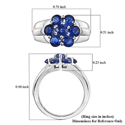 Kashmir Kyanite Floral Ring in Platinum Over Sterling Silver (Size 10.0) 1.65 ctw