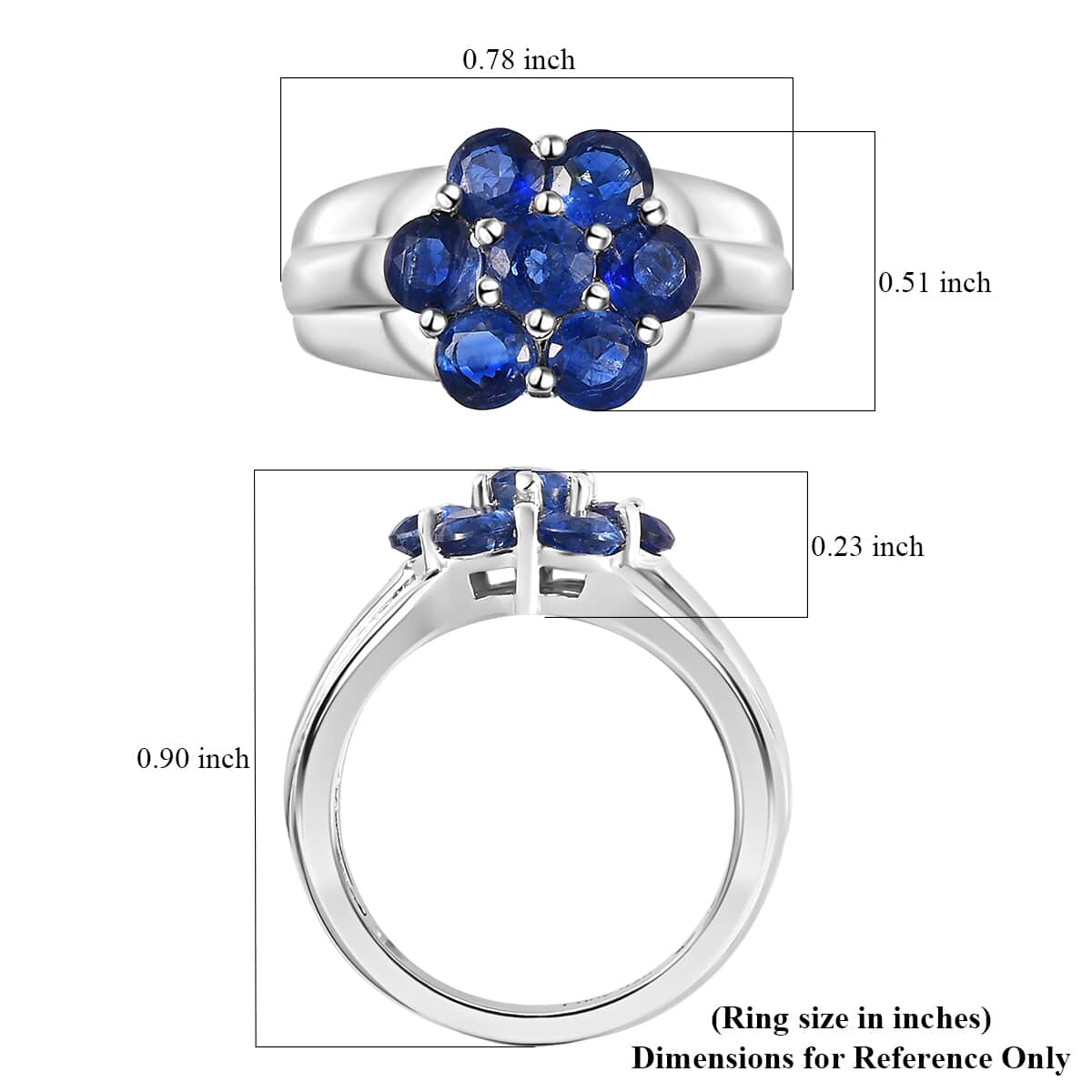 Kashmir Kyanite Floral Ring in Platinum Over Sterling Silver (Size 6.0) 1.65 ctw image number 5