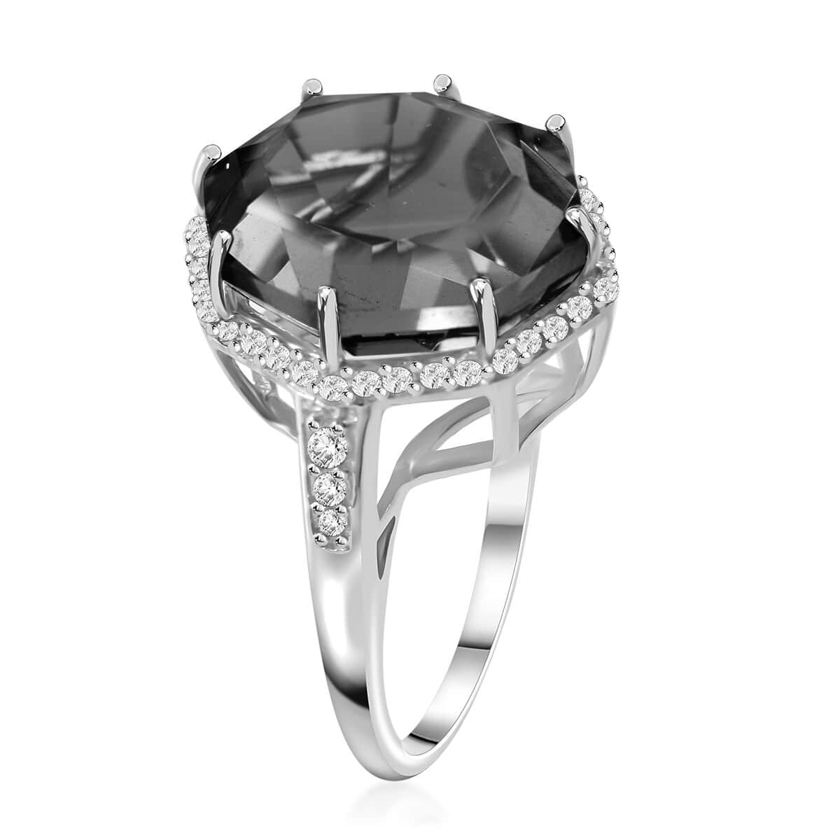 Fancy Cut African Amethyst and White Zircon Halo Ring in Platinum Over Sterling Silver (Size 10.0) 10.90 ctw image number 2