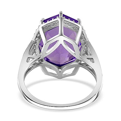 Fancy Cut African Amethyst and White Zircon Halo Ring in Platinum Over Sterling Silver (Size 10.0) 10.90 ctw