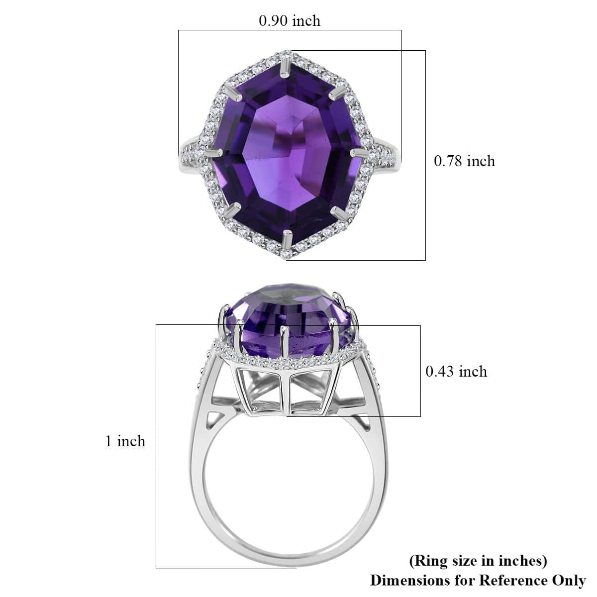 African Amethyst and White Zircon Halo Ring in Platinum Over Sterling Silver (Size 10.0) 10.90 ctw image number 4