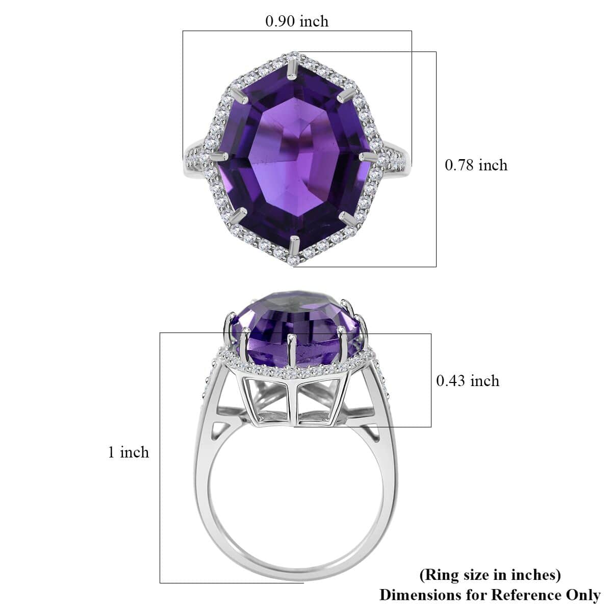 Fancy Cut African Amethyst and White Zircon Halo Ring in Platinum Over Sterling Silver (Size 6.0) 10.90 ctw image number 4