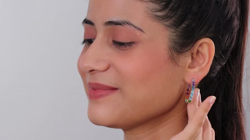 Multi Gemstone Inside Out Hoop Earrings in Platinum Over Sterling Silver 5.00 ctw