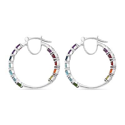 Multi Gemstone Inside Out Hoop Earrings in Platinum Over Sterling Silver 5.00 ctw