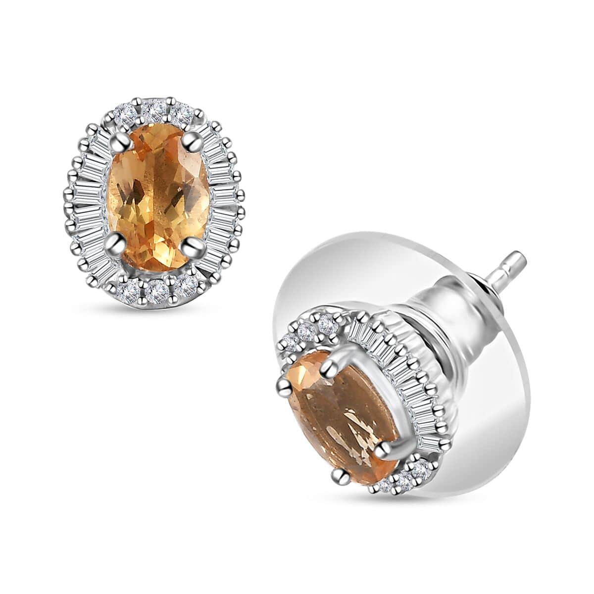 AAA Golden Imperial Topaz and Diamond Halo Stud Earrings in Platinum Over Sterling Silver 1.50 ctw image number 0
