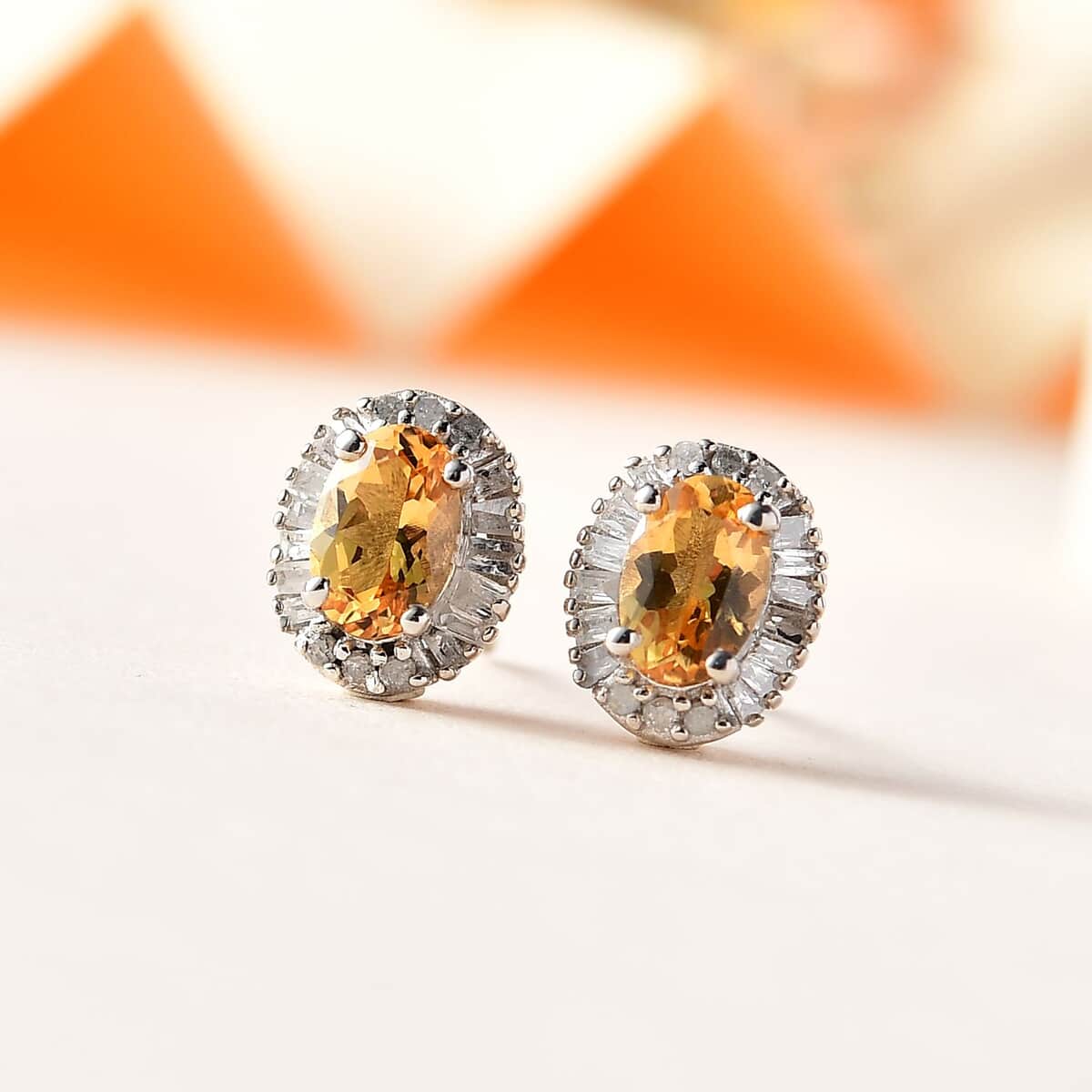 AAA Golden Imperial Topaz and Diamond Halo Stud Earrings in Platinum Over Sterling Silver 1.50 ctw image number 1