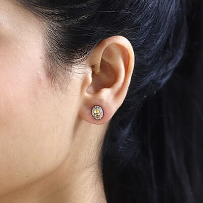AAA Golden Imperial Topaz and Diamond Halo Stud Earrings in Platinum Over Sterling Silver 1.50 ctw