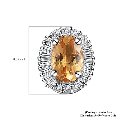 AAA Golden Imperial Topaz and Diamond Halo Stud Earrings in Platinum Over Sterling Silver 1.50 ctw