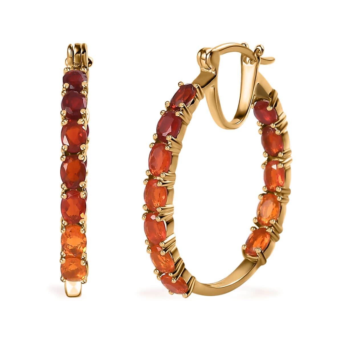 Jalisco Fire Opal Inside Out Hoop Earrings in Vermeil Yellow Gold Over Sterling Silver 2.75 ctw image number 0