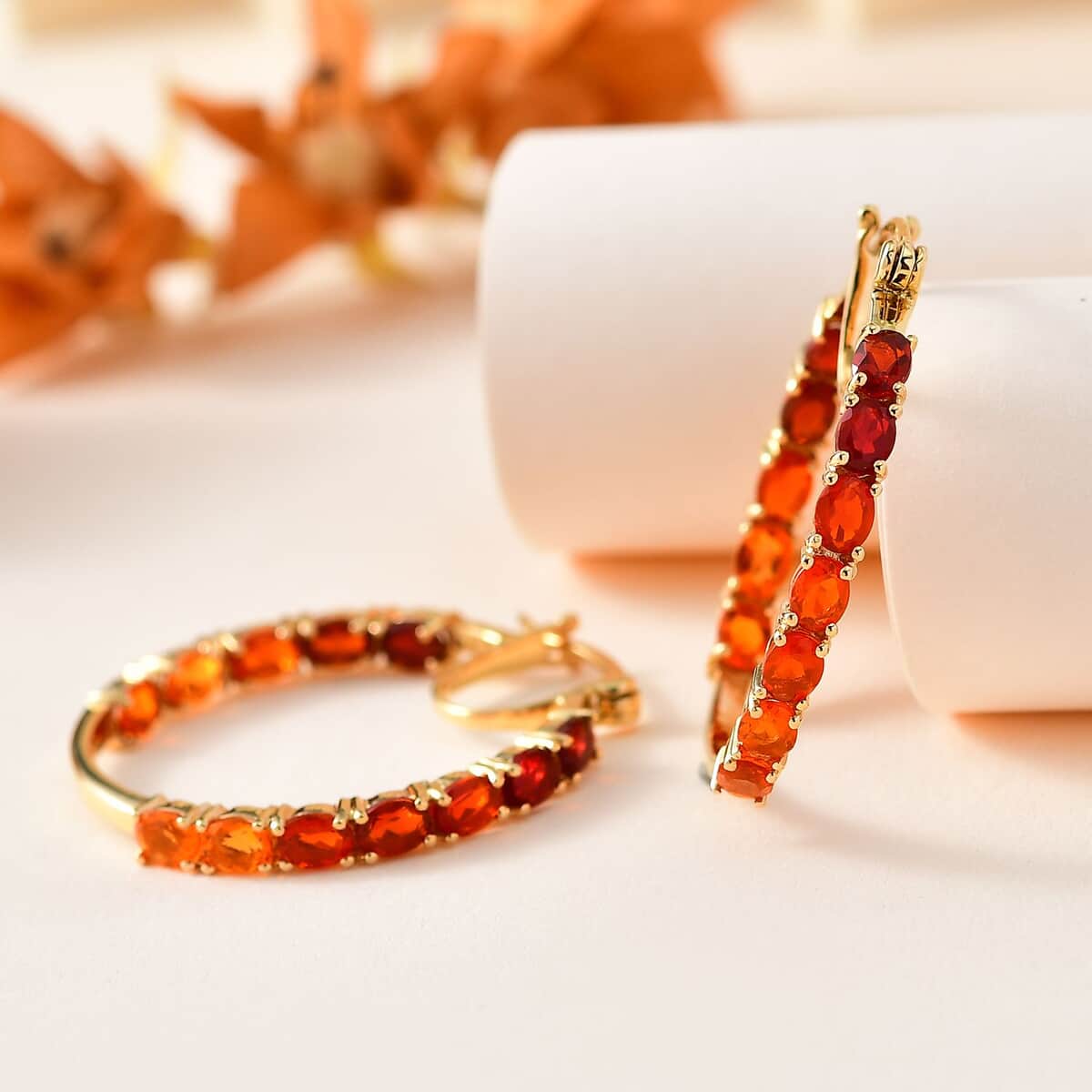 Jalisco Fire Opal Inside Out Hoop Earrings in Vermeil Yellow Gold Over Sterling Silver 2.75 ctw image number 1