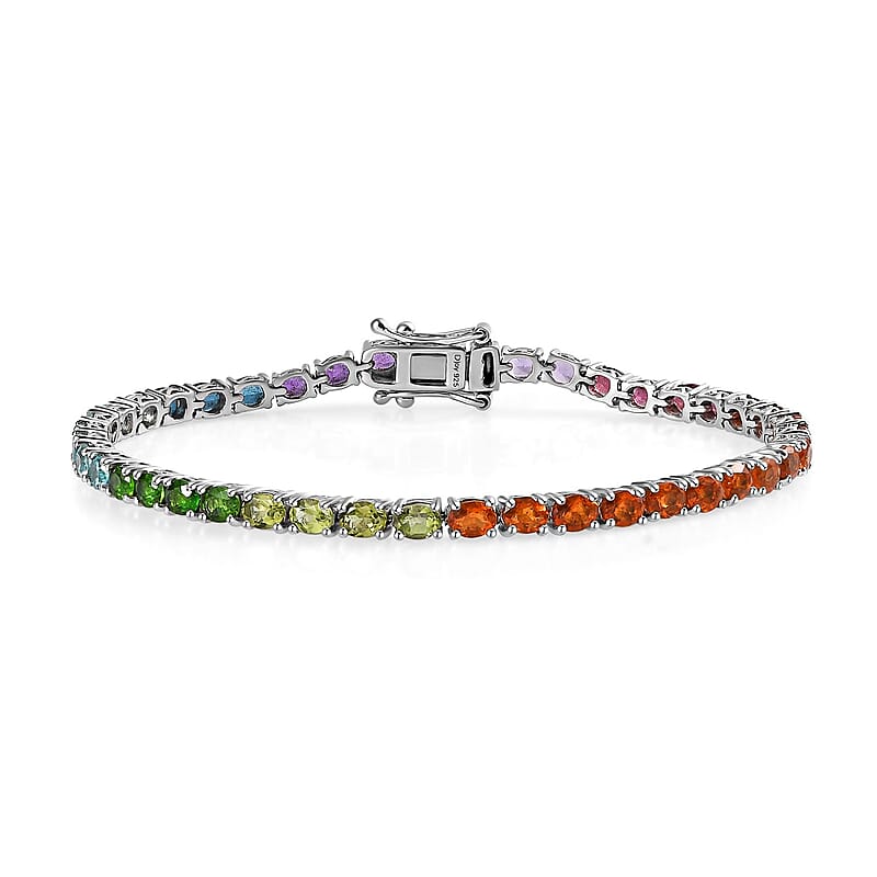 Multi Gemstone Bracelet in Platinum Over Sterling Silver (7.25 In) 8.40 ctw