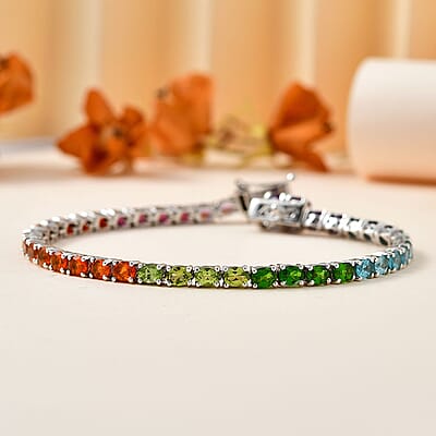 Multi Gemstone Bracelet in Platinum Over Sterling Silver (7.25 In) 8.40 ctw