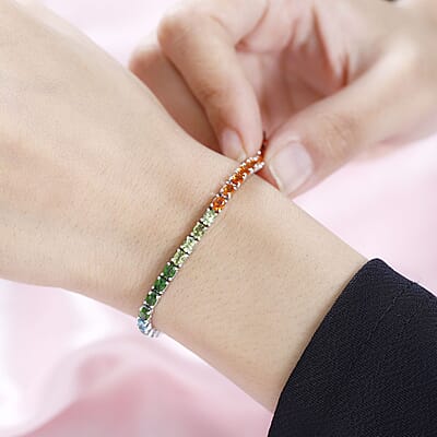 Multi Gemstone Bracelet in Platinum Over Sterling Silver (7.25 In) 8.40 ctw