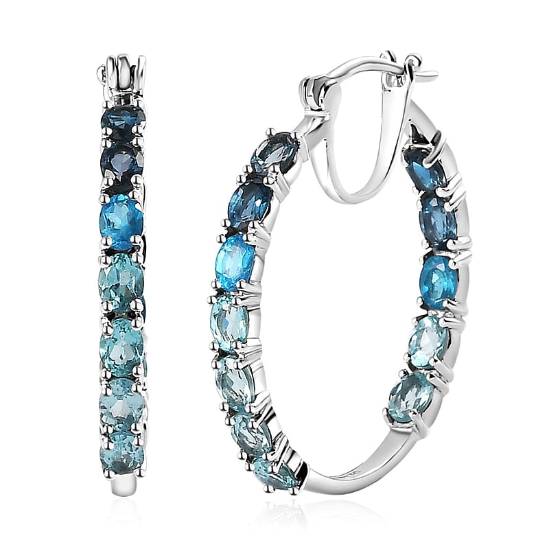 Multi Gemstone Inside Out Hoop Earrings in Platinum Over Sterling Silver 4.85 ctw