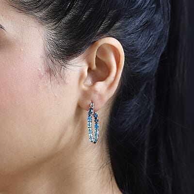 Multi Gemstone Inside Out Hoop Earrings in Platinum Over Sterling Silver 4.85 ctw
