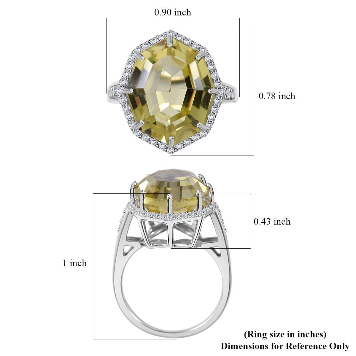 Fancy Cut Brazilian Green Gold Quartz and White Zircon Halo Ring in Platinum Over Sterling Silver (Size 6.0) 10.50 ctw image number 4