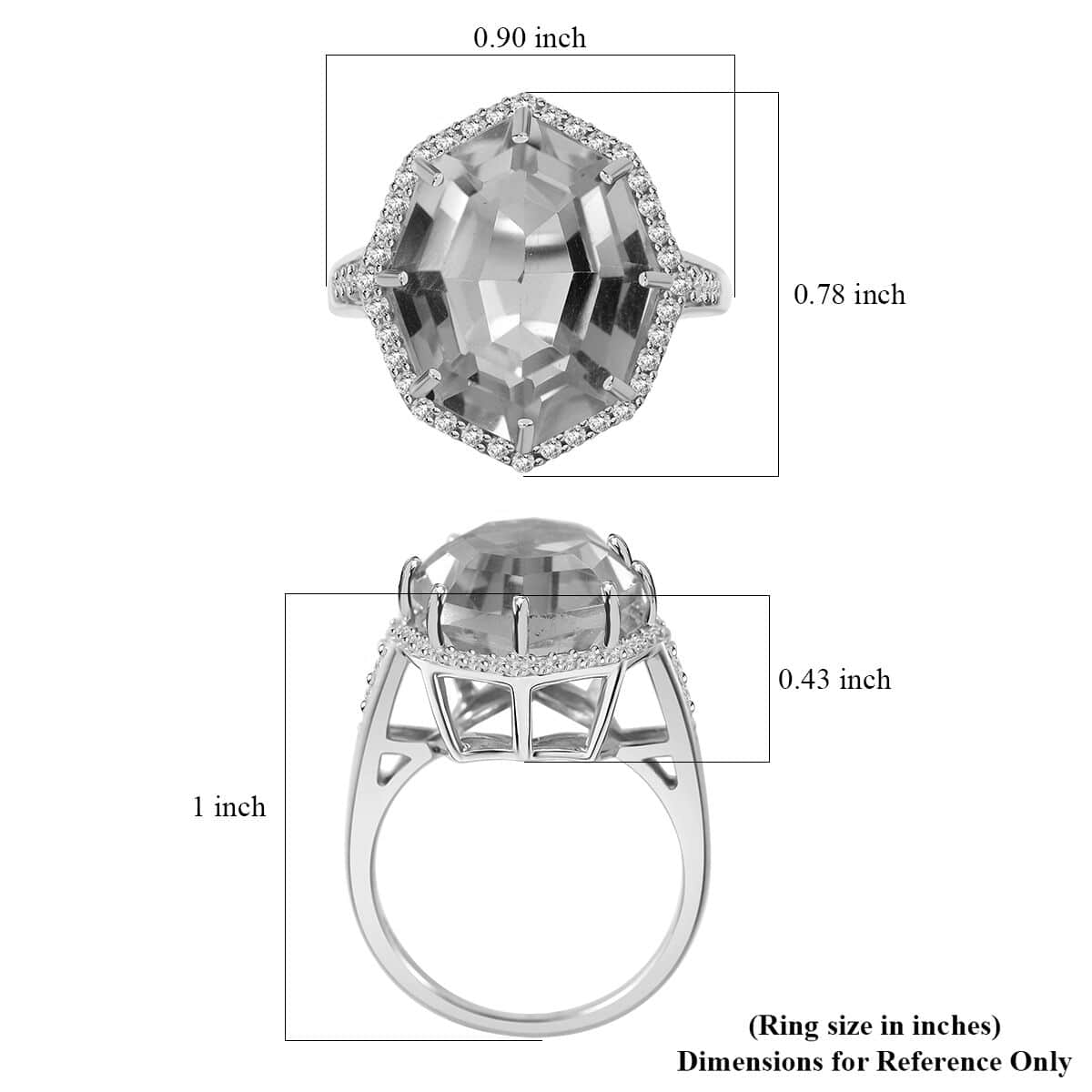 Fancy Cut Brazilian Green Gold Quartz and White Zircon Halo Ring in Platinum Over Sterling Silver (Size 9.0) 10.50 ctw image number 4